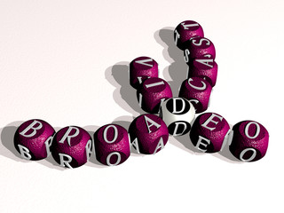broadcast video curved crossword of cubic dice letters - 3D illustration for background and communication
