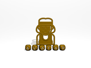 avatar 3D icon over cubic letters - 3D illustration for character and cartoon