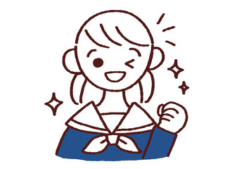 ウィンクしてガッツポーズをする女の子