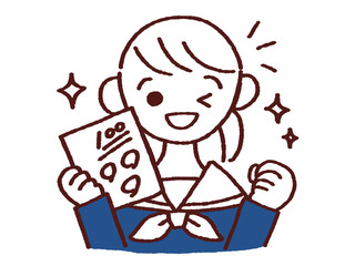 テストで満点を取りガッツポーズをとる女の子