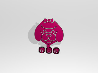 dog 3D icon over cubic letters - 3D illustration for animal and cute