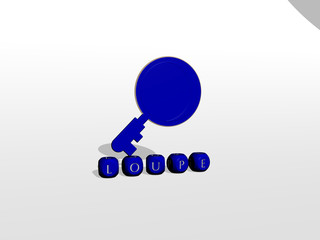 loupe cubic letters with 3D icon on the top - 3D illustration for glass and magnifying