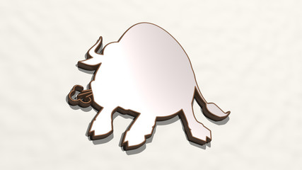 BULL 3D drawing icon - 3D illustration for animal and background