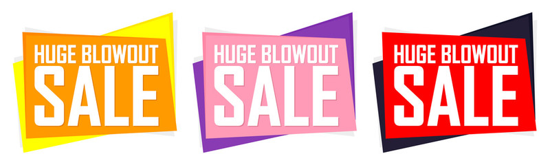 Set Huge Blowout Sale banners, discount tags design template, vector illustration