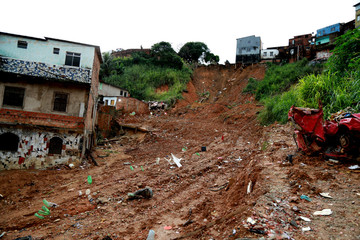 salvador, bahia / brazil - april 29, 2015: landslide area in the community of Barro Branco in the...