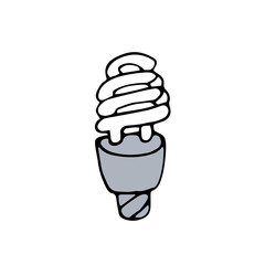  drawn energy saving lamp logo. Energy-saving bulb. Hand drawn vector illustration with Light bulb and divergent rays.Used for poster, banner,t-shirt print,bag print,badges and logo design.