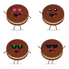 Cute flat cartoon sandwich biscuit illustration. Vector illustration of cute biscuit with a smiling expression.