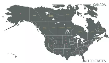 Fotobehang North American Countries Map.  The main boundary map of Canada, the United States. © Tuna salmon