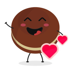 Cute flat cartoon sandwich biscuit illustration. Vector illustration of cute biscuit with a smiling expression.