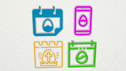 EASTER DAY colorful set of icons - 3D illustration