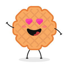 Cute flat cartoon biscuit illustration. Vector illustration of cute biscuit with a smiling expression.