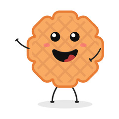 Cute flat cartoon biscuit illustration. Vector illustration of cute biscuit with a smiling expression.