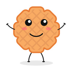Cute flat cartoon biscuit illustration. Vector illustration of cute biscuit with a smiling expression.