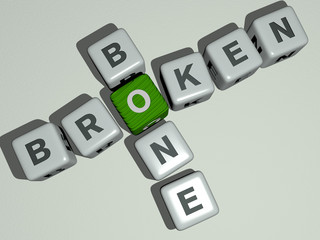 BROKEN BONE crossword by cubic dice letters - 3D illustration for background and old