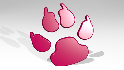 bear paw footprint 3D icon casting shadow - 3D illustration for animal and background