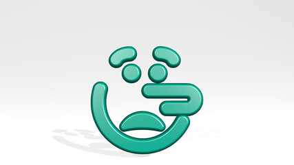 smiley liar alternate 3D icon casting shadow - 3D illustration for face and emoticon