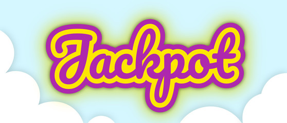 "Jackpot" banner, big stroke text in sky with clouds. Vector Illustration.