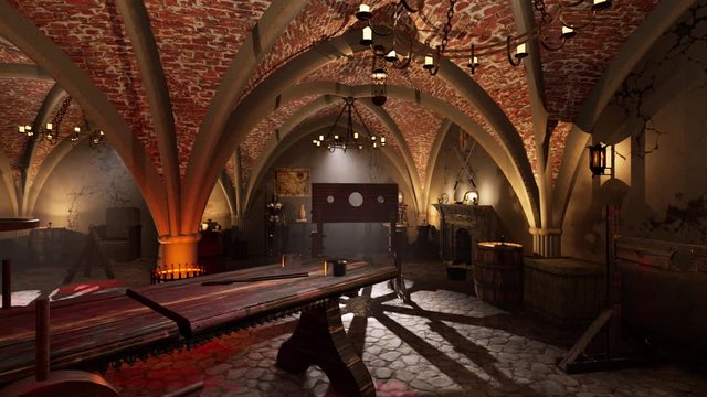 Torture chamber, architectural visualization of a room for medieval fun and entertainment.