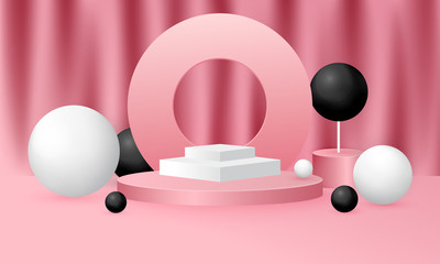 Mock up scene Vector illustration with podium geometry shape on pink background