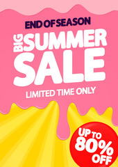 Big Summer Sale up to 80% off, poster design template, season best offer, vector illustration