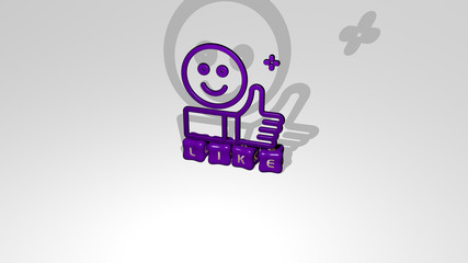 LIKE 3D icon object on text of cubic letters - 3D illustration