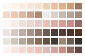 Colored cream background. Palette of skin samples. Light vector face care makeup texture. Cells with a tan tone. Stock photo.