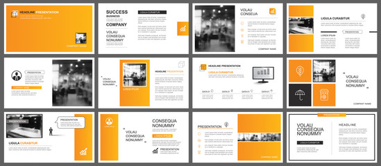 Fototapeta na wymiar Presentation and slide layout autumn theme template. Design orange gradient background. Use for business annual report, flyer, marketing, leaflet, advertising, brochure, modern style.