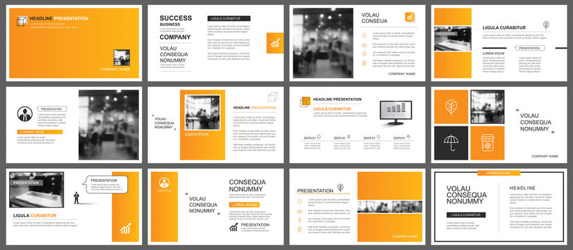 Presentation and slide layout autumn theme template. Design orange gradient background. Use for business annual report, flyer, marketing, leaflet, advertising, brochure, modern style.