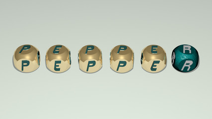 PEPPER text of cubic individual letters - 3D illustration for background and food