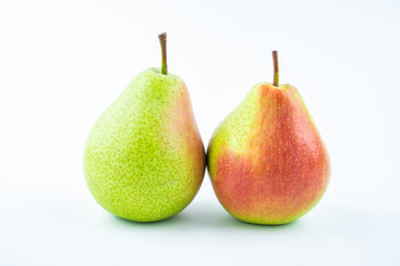Fresh red crispy pears on white background
