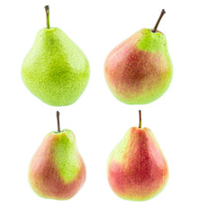 Fresh red crispy pears on white background
