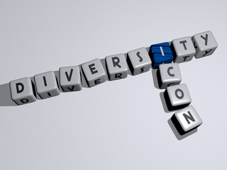 diversity icon crossword by cubic dice letters - 3D illustration for concept and business