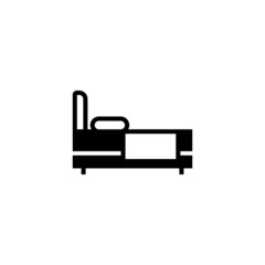 Bed icon in black flat glyph, filled style isolated on white background