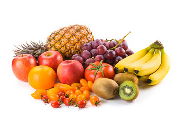 Fototapeta na wymiar Variety of fresh fruits on white background