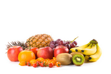 Obraz na płótnie Canvas Close-up variety of fresh fruits on the bright table