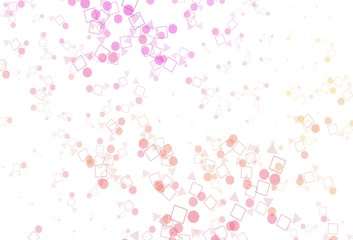 Light Pink, Yellow vector background with triangles, circles, cubes.