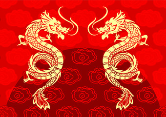 Chinese dragon, with modern colors, very artistic and aesthetic background, illustration, Vector, EPS 10