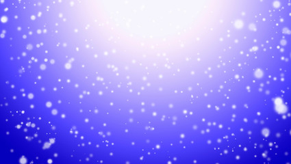 White snowfall, night sky, bokeh, dots defocus glitter blur on blue background. illustration.