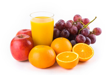 Variety of fresh fruits on white background