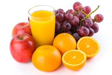 Variety of fresh fruits on white background