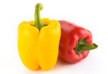 red, yellow bell pepper isolated on white background