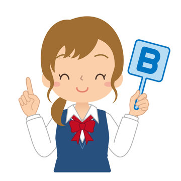 英語のBの札を持った女の子　高校生　中学生　イラスト