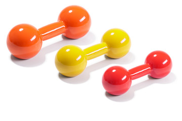 three dumbbells isolated