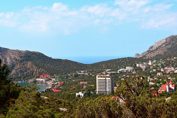Landscape of Crimea with seaside town. 