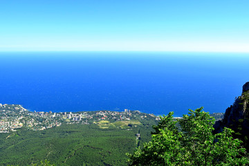 Landscape of Crimea with seaside town. 