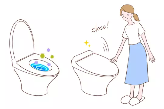 トイレの蓋を閉める女性と閉めずに飛散する菌のイラスト Stock Vector Adobe Stock