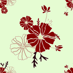 Red Floral Pattern With White Background Seamless Vector Illustration. Repeat Patterns Design.