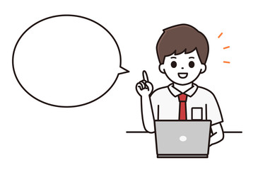 男子学生 パソコン ポイント 吹き出し イラスト