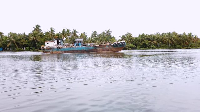 Barge traveling through the lake
