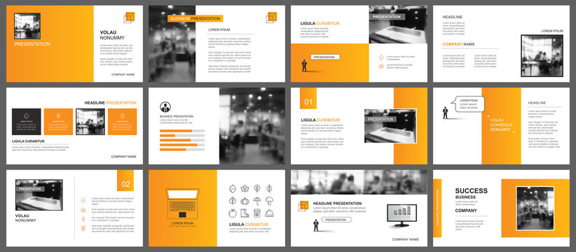 Presentation and slide layout autumn theme template. Design orange gradient background. Use for business annual report, flyer, marketing, leaflet, advertising, brochure, modern style.